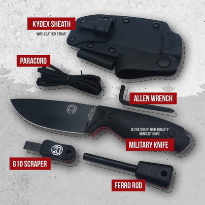"The Bloodline" 1095 High Carbon Steel Bushcraft Survival Knife Gift Set